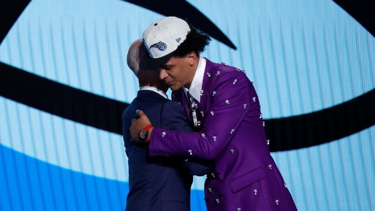 Adam Silver hugs Paolo Banchero as he was selected with the first-overall pick in the 2022 NBA Draft.