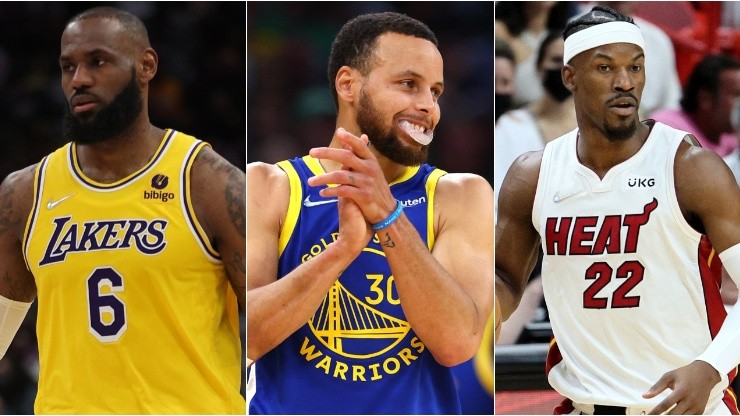 LeBron James of the Los Angeles Lakers, Stephen Curry of the Golden State Warriors, Jimmy Butler of the Miami Heat