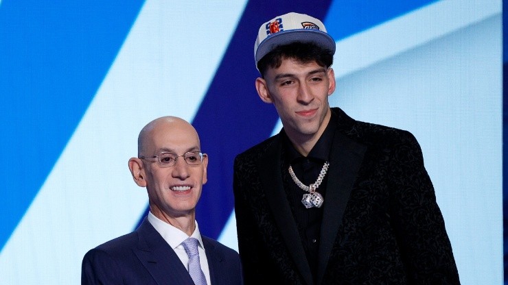 NBA commissioner Adam Silver and Chet Holmgren