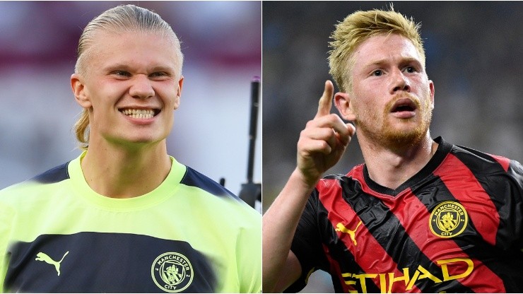 Erling Haaland and Kevin De Bruyne of Manchester City