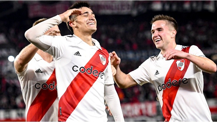 Pablo Solari of River Plate celebrates after scoring