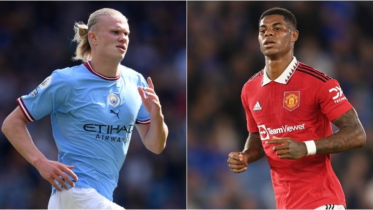 Erling Haaland of Manchester City (L) and Marcus Rashford of Manchester United (R)