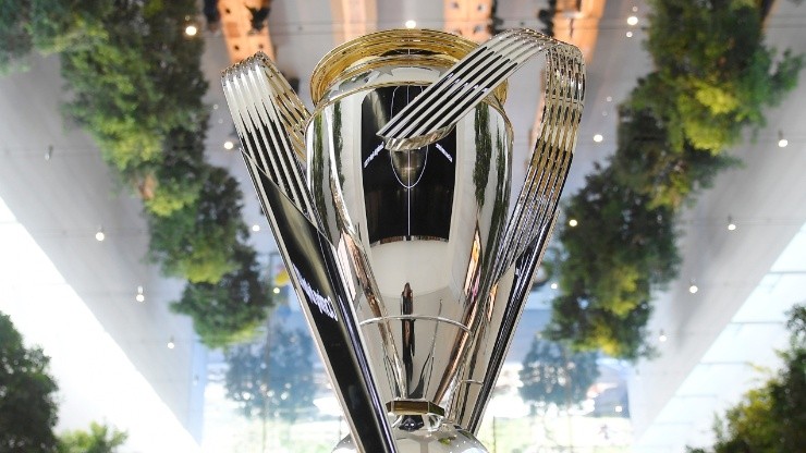 The MLS Cup trophy at the Banc of California Stadium