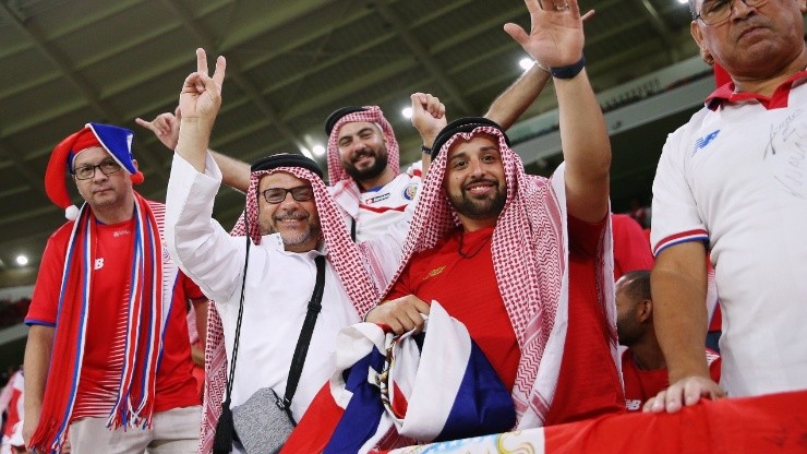 Fans show their support prior to the 2022 FIFA World Cup Playoff match between Costa Rica and New Zealand at Ahmad Bin Ali Stadium on June 14, 2022 in Doha, Qatar.