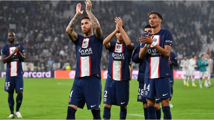 Sergio Ramos acknowledges fans after the match between Juventus and PSG