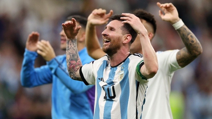 Lionel Messi celebrating.