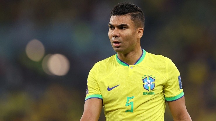 Casemiro of Brazil looks on during the FIFA World Cup Qatar 2022 Group G match between Brazil and Switzerland at Stadium 974 on November 28, 2022 in Doha, Qatar.