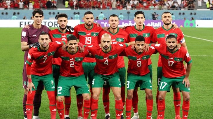 Morocco players line up for team photos prior to the FIFA World Cup Qatar 2022