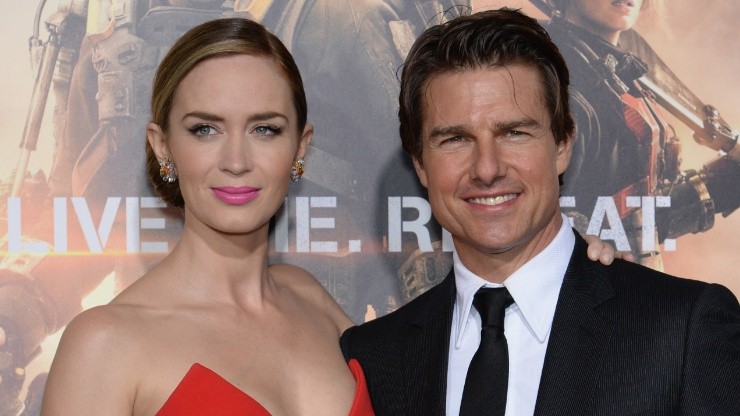 Emily Blunt and Tom Cruise during the "Edge of Tomorrow" red carpet
