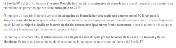 ES OFICIAL. El comunicado del Sevilla sobre Montella.