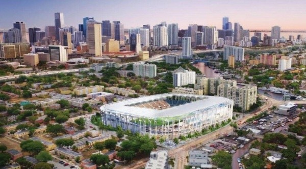Render del estadio que planea costruir Beckham, publicado por el Miami Herald.