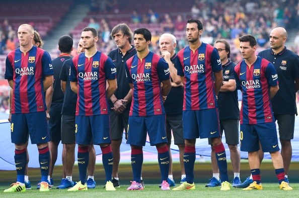 Vermaelen junto a las figuras del Barça en el Trofeo Joan Gamper 2014.