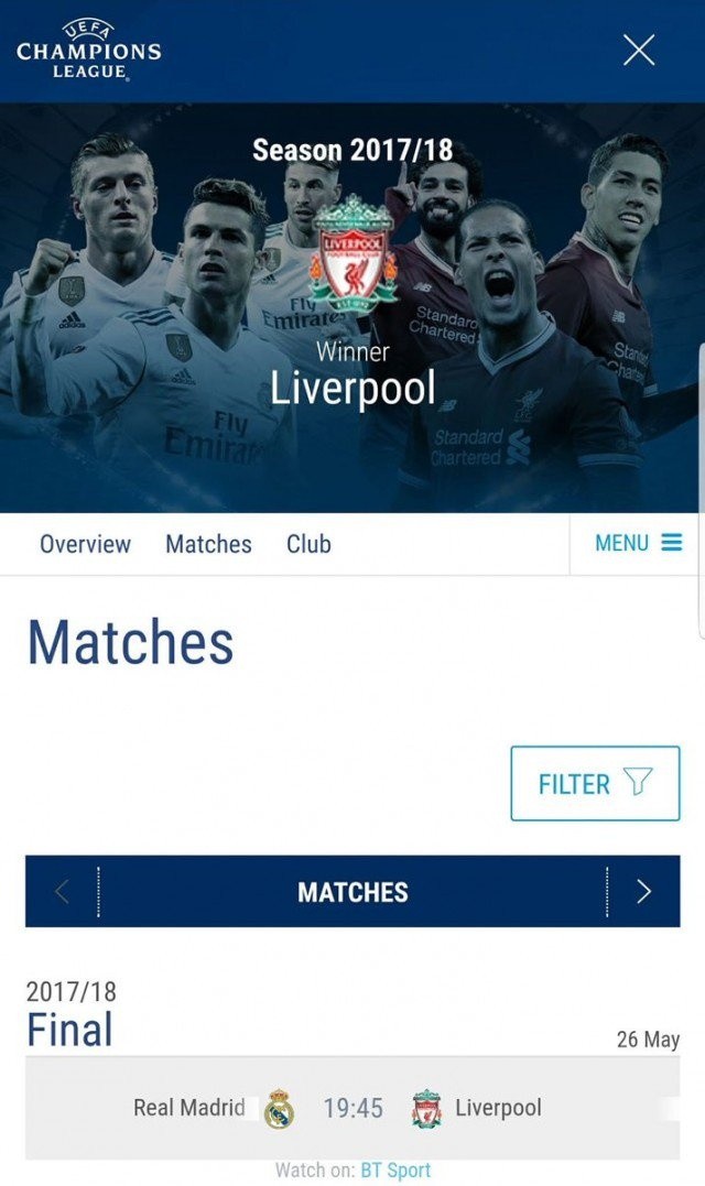El insólito error de la web de la Champions League