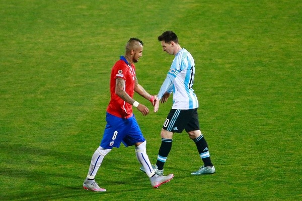 Vidal y Messi en la Copa América 2015.