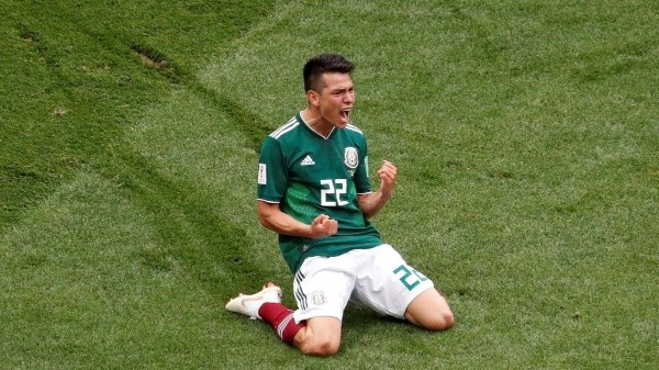 Hirving Lozano celebrando el 1-0 sobre Alemania en el Mundial.
