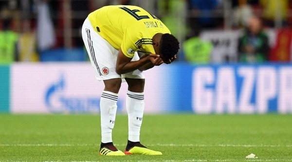 SIN PALABRAS. La tristeza de Yerry Mina después de la eliminación de Colombia (Foto: Getty).