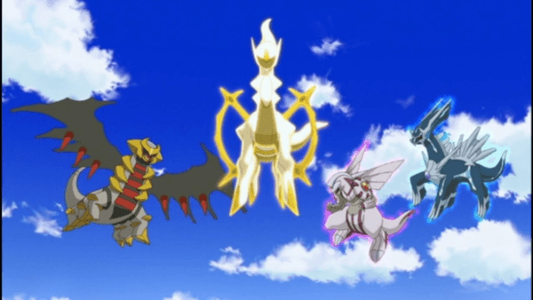 Arceus, Giratina, Dialga y Palkia en la película Pokémon: Arceus y la joya de la vida