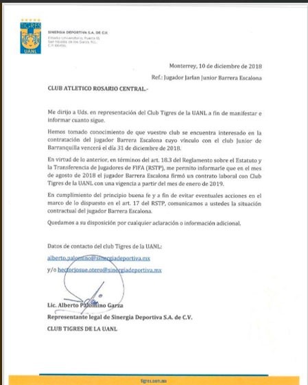 Documentación que envío Tigres de México