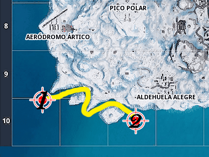 artico o en la cueva del yeti ya que el primer desafio contrareloj se realiza entre los dos islotes apartados en el sector inferior izquierdo del mapa - pruebas contrarreloj fortnite