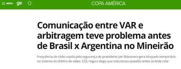 Lo que informó el medio Globoesporte.