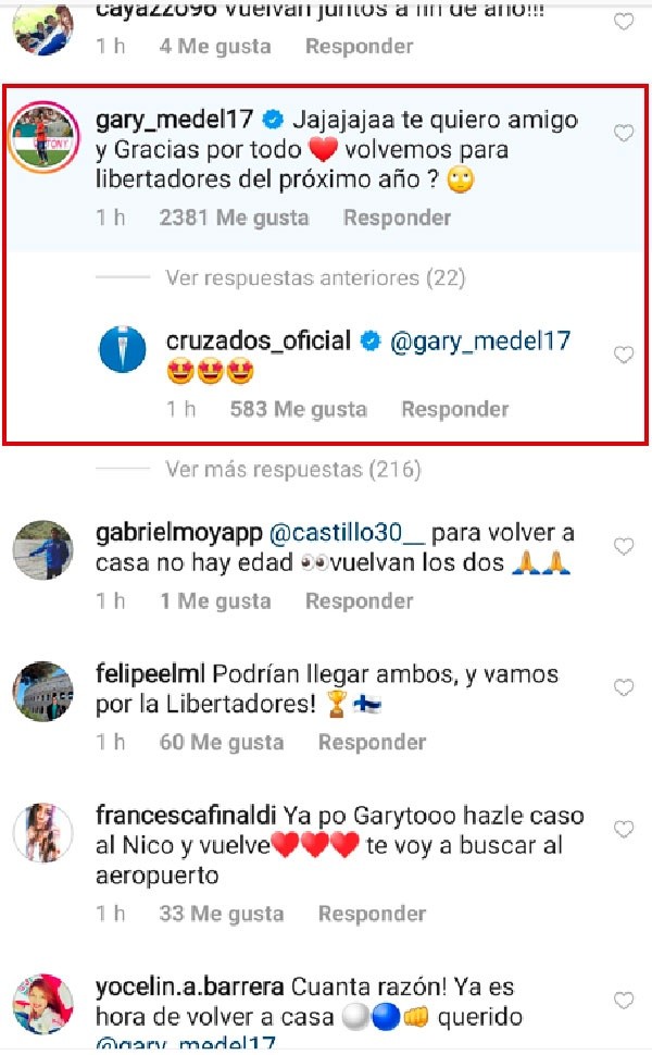 El comentario de Gary en Instagram.