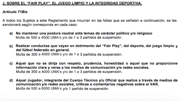 Fuente: Reglamento Liga MX
