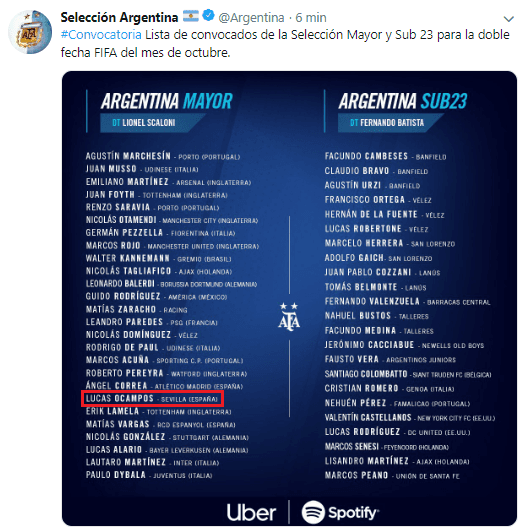 Los nuevos convocados de Argentina, esta vez con el atacante del Sevilla incluido (Foto: captura)