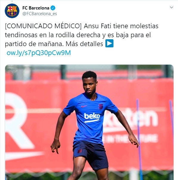 Así lo anunció el Barcelona en su página de Twitter.