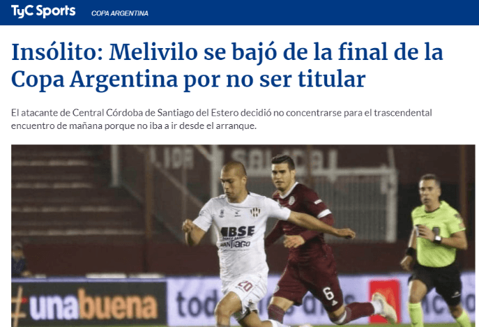 SE PUDRIÓ:  A horas de la final de Copa Argentina, un jugador 'se tomó el palo' por no ser titular