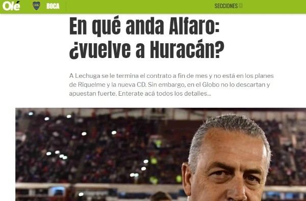 Olé sobre Gustavo Alfaro.