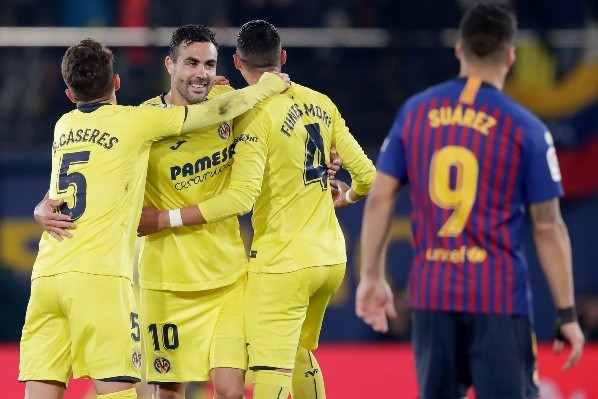 Ramiro Funes Mori festeja ante el Barcelona de Messi.