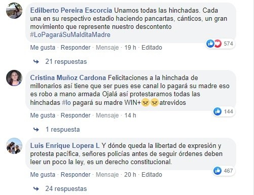 Mensajes de los hinchas en contra de la censura en el estadio El Campín.