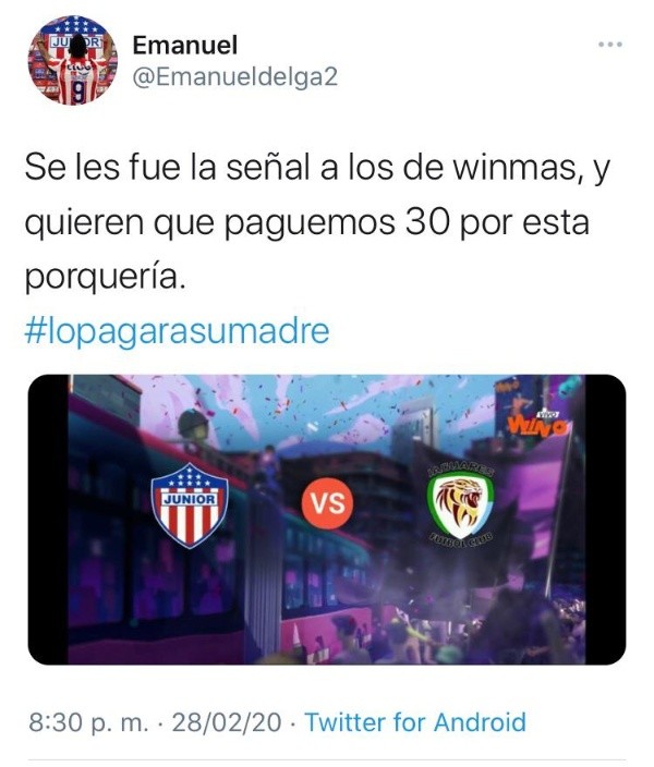 Error en transmisión de Win Sports.