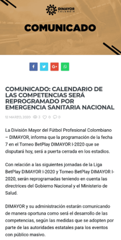 Comunicado de la Dimayor