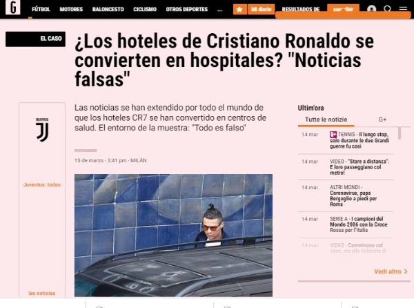 Noticia sobre los hoteles e Cristiano