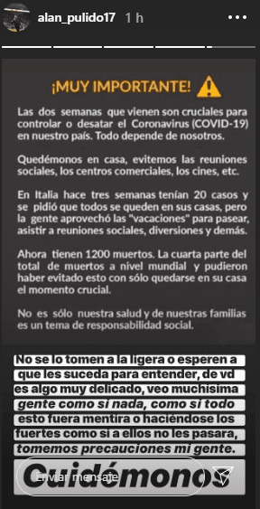 Alan Pulido y un mensaje claro para cuidarnos del Coronavirus.
