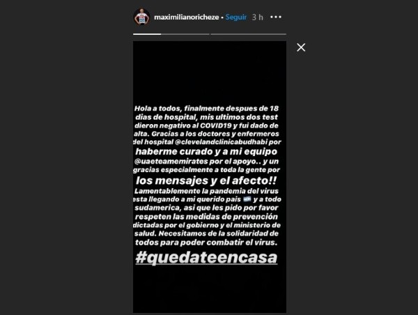 El posteo de Richeze en Instagram.