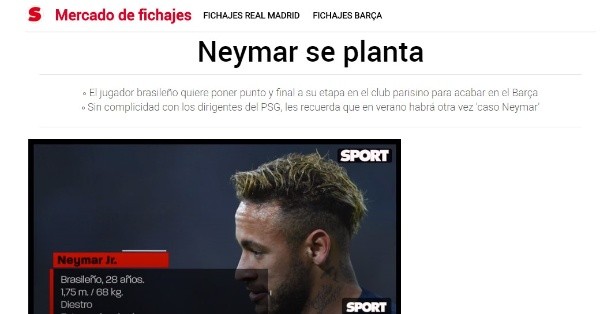 La noticia del diario 'Sport' de España.