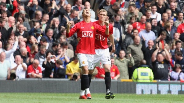 Cristiano Ronaldo festejando un gol en Manchester United. (Foto: Getty)