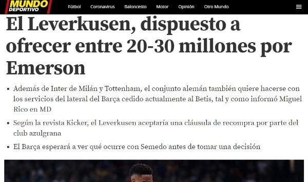 La información de 'Mundo Deportivo'.