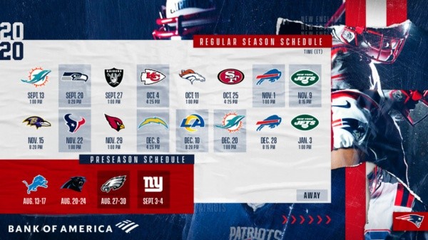 El calendario de los Patriots para el 2020 (Foto: @Patriots)