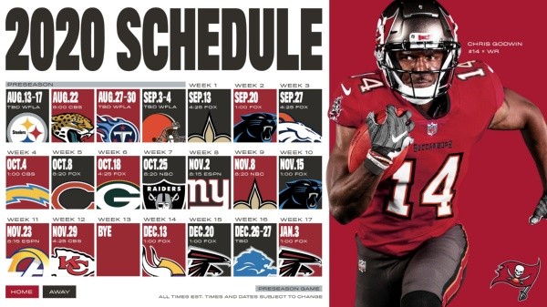 Calendario 2020 de los Buccaneers