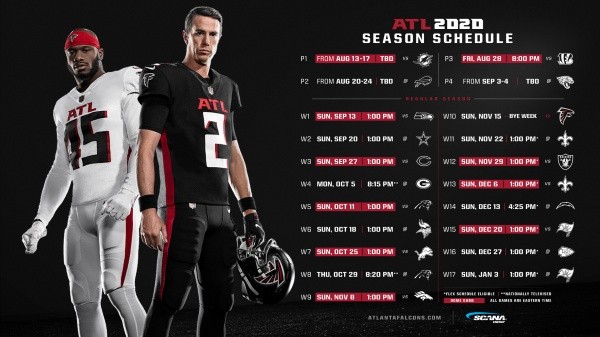 Calendario de los Falcons. Tomada de: @Atlantafalcons