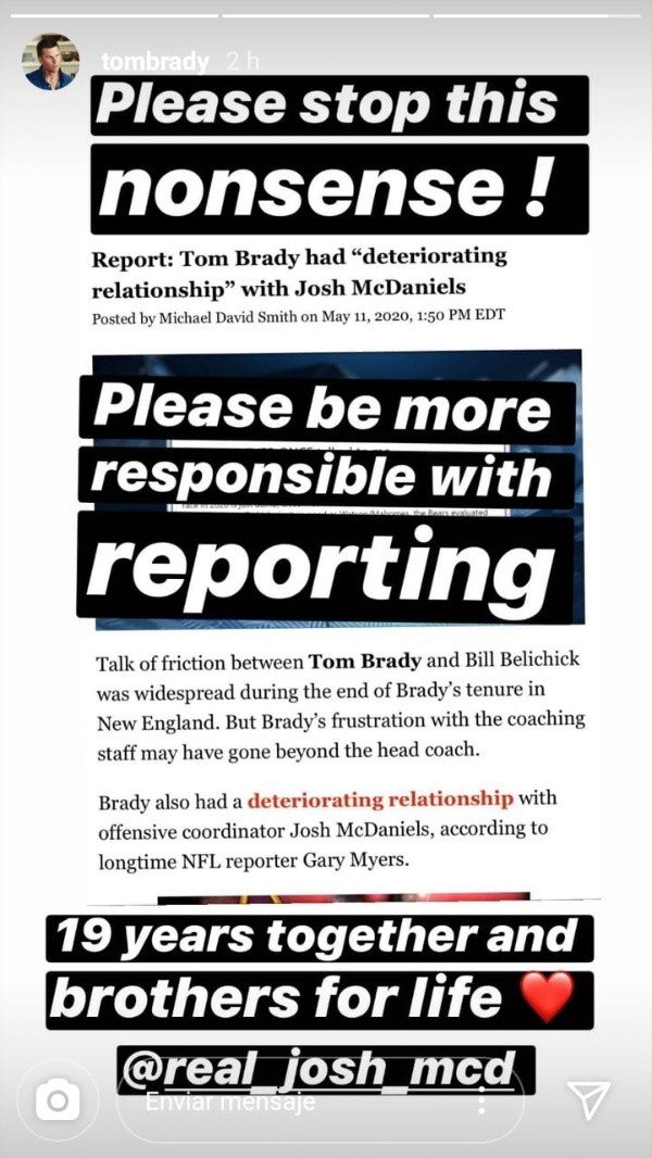 Respuesta de Brady a noticia falsa