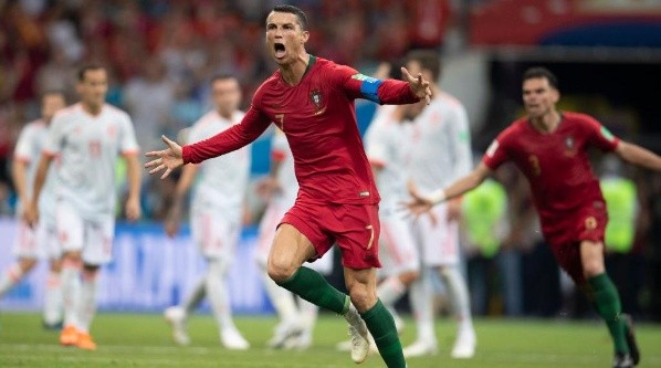 Ronaldo celebrates after equalizing the game against Spain.