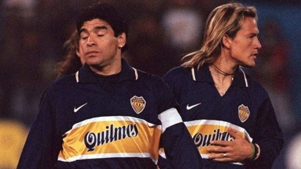 Maradona y Hernández, juntos en Boca.