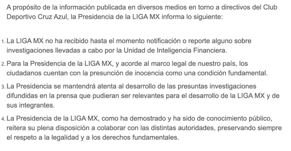 El comunicado de Liga MX. (Foto: Captura)