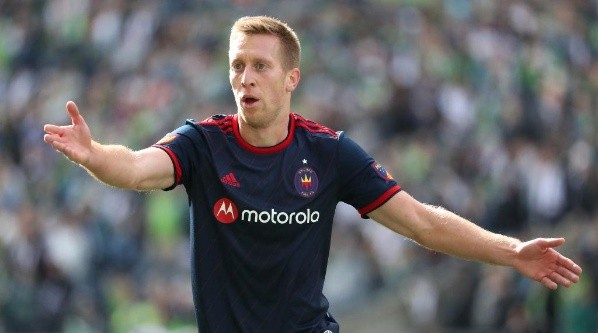 Robert Beric of Chicago Fire reacts during an MLS game (Getty).