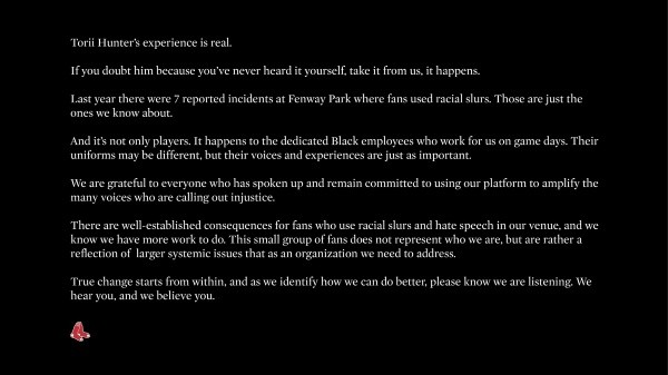 La respuesta de Red Sox a Hunter (Foto: @RedSox)