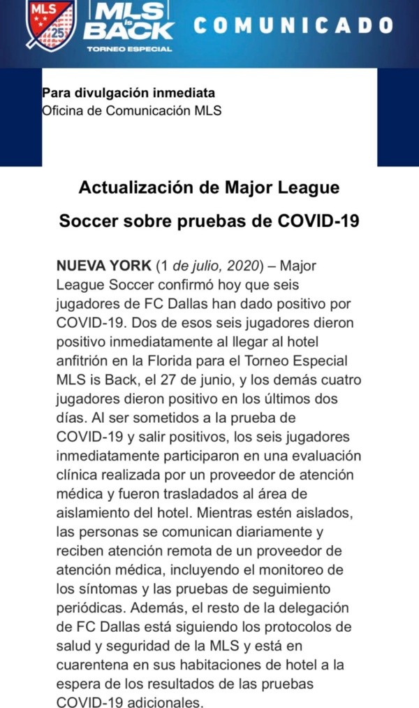 Comunicado oficial (@MLS)